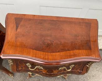  Pr. inlaid bombe chests                                                                              30"h x 23'w x 12"d some chips to veneer - see photos     