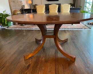 Now $1250 - Was $2500 Barbara Barry custom brass inlaid round dining table  60" plus two 22" leaves                  