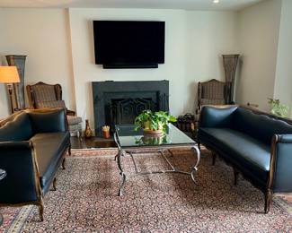 Pair of French  sofas, coffee table & pair of bergeres    (rug not for sale)