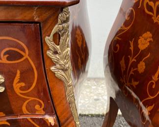  Pr. inlaid bombe chests                                                                              30"h x 23'w x 12"d some chips to veneer - see photos       