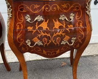 Pr. inlaid bombe chests                                                                              30"h x 23'w x 12"d some chips to veneer - see photos                                                                         