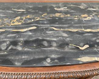 Now $400 - Was $750  Antique carved marble-top demi-lune console table      37"h x 62" w x 21.5"d