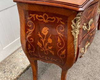 Pr. inlaid bombe chests                                                                              30"h x 23'w x 12"d some chips to veneer - see photos                                                                        