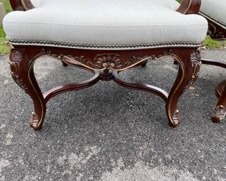  $800 Pr. Henredon carved throne chairs with nailhead trim         46"h x 23"w x 26"d 