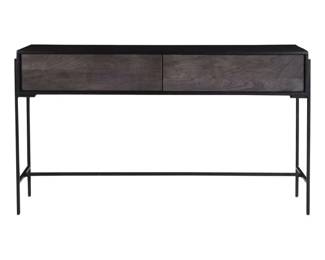 $250 USD Moes 2 Drawer Tobin Black Console Table MTF158-39 Description: With a sleek sophisticated design, this console table emits rich hues from the solid mango wood’s medium and dark stains. Perfect for adding a welcoming addition to your front entry, this console’s two push drawers add versatile storage for everything you need whilst you’re running out the door.
Dimensions: 54″W x 16″D x 30″H
Condition: This is a new piece there is a nick on the left edge that could be painted to bring it to it's original condition. Please see photos for more detail.
Location: Local pick up Portland, OR. Shipping Suggestions available upon request. https://goodbyhello.com/products/copy-of-set-of-2-white-geometric-ladder-bookcase-shelving-unit-mtf158-38?_pos=3&_sid=fbcd51fb9&_ss=r