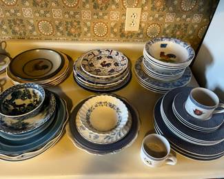 Lots of GREAT dishes: 
Blue, brown, red transferware
Ironstone
Restaurant China and more