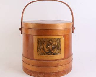 Lot 9921 Antique Primitive Firkin Sugar Bucket  Currier and Ives