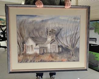 Lot 9616 Watercolor on Canvas  Old Church  Doris Crandsen