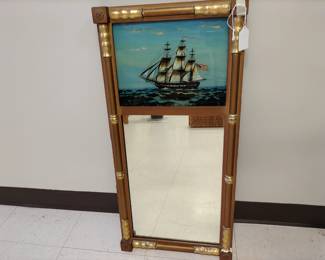 Lot 9693 Wall Mirror  Hand Painted Ship Scene