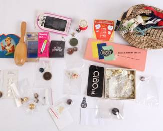Lot 9936 Vtg Sewing Accessories Lot  Pinking Shears Buttons  Darner  Etc