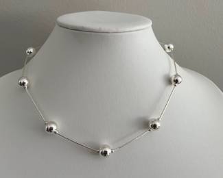 Lot 7437 Sterling Beaded  Liquid Silver Necklace