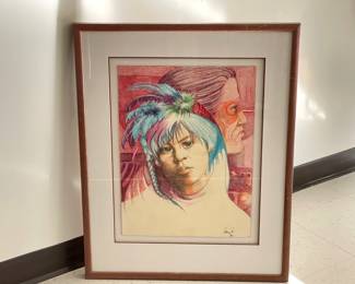 Lot 9638 Indigenous Man and Child Drawing  Framed Art  Signed  Dated