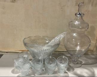 Lot 9731 Glass Punch Bowl Set and Large Apothecary Jar