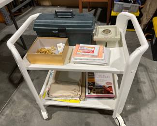 Lot 9720 Art Cart with Supplies  Canvas  Books  Paint Etc