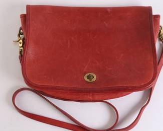 Lot 9699 Red Leather Coach BagPurse  See Description