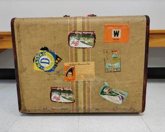 Lot 9690 Vintage Suitcase with Travel Stickers