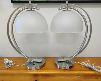 Lot 3721 Lot of 2 Possini Euro Calvin Glass Dome Table Lamp with USB Port