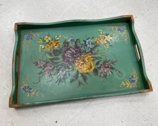 Lot 9663 Vintage Tole Floral Hand Painted Serving Tray