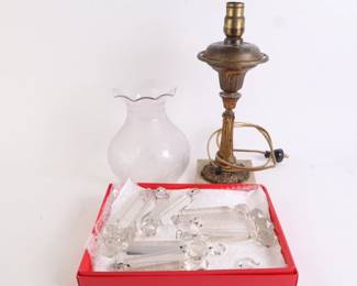 Lot 9943 Antique Marble Base Lamp with Crystals