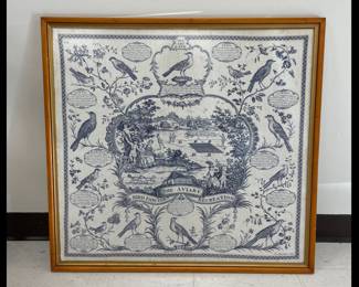 Lot 9644 J Laughton  Engraving on Linen The Aviary or Bird Fancyer Recreation