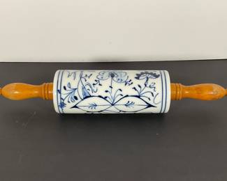 Mid 19th Century German "Flow Blue" Porcelain Rolling Pin