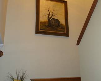 Wonderful solid wood bench art pottery vase, and classic original canvas print