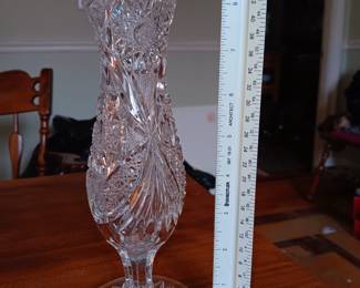 American Brilliant ABP cut Glass pedestal footed corset vase.  asking $125