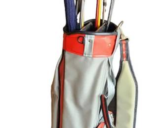 Silver and Red Golf Bag and Clubs