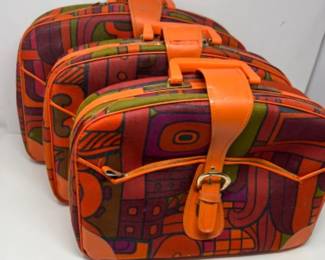 Retro Groovy Orange Abstract Pattern Suitcase Trio