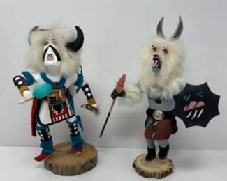 The Wolf & White Buffalo Kachina Dolls - Signed - 9.5 & 10"T
