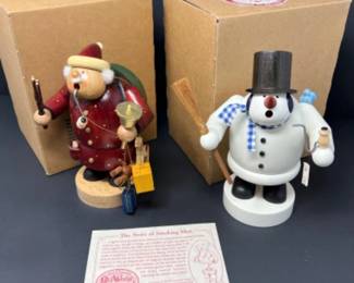 KWO Santa Claus & Snowman German Incense Smokers w/Boxes