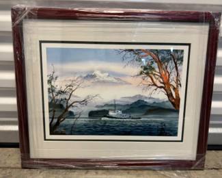 S/N John Ebner Framed Foss Tug- Mt. Baker Art Print 68/490