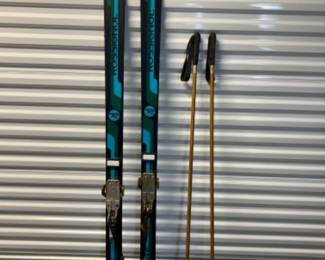Vintage Rossignol Elite Skis & Bamboo Ski Poles w/Powder Basket