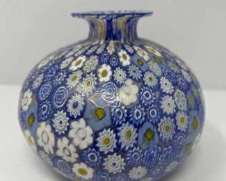 Vintage Blue Millefiori Murano Vase 1 - 5"T