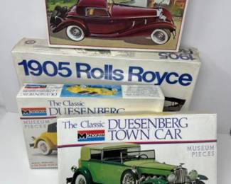 (4)Vintage FACTORY SEALED Model Car Kits - Duesenberg - Rolls Royce
