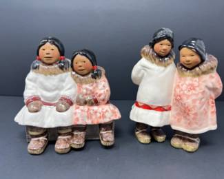 C Alan Johnson 2003 'Sisters' & 1962 'Friends' Alaskan Ceramic Figurines
