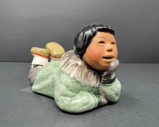 2003 C Alan Johnson 'Eddie' Alaskan Ceramic Figurine - SIGNED