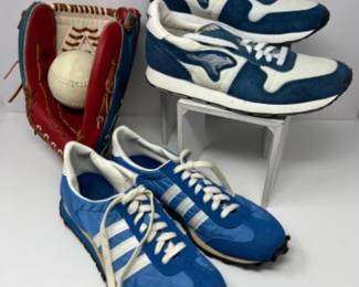 Vintage Blue White Saucony & KangaRoos Shoes + Baseball Glove