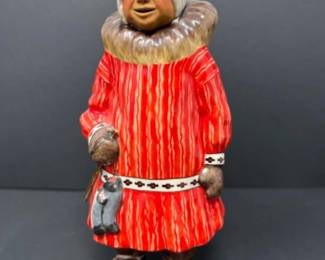 C Alan Johnson Alaskan Ceramic Figurine - Woman w/ Fish
