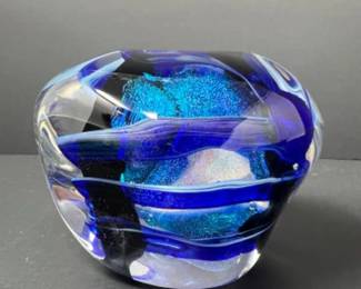 2002 Glass Eye Studio Blown Glass Paperweight - 3x3.5"