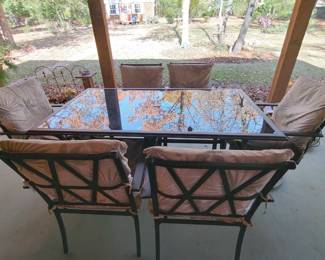 Patio dining table (Glass top) with 6 chairs