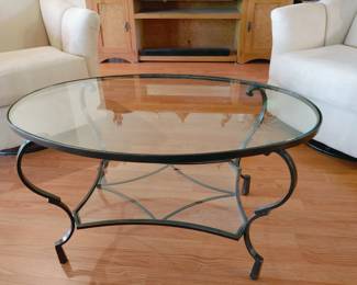 Oval Glass and metal coffee table