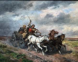 Unknown Artist Maybe Freidlander, Russia Scene Horse And Carriage, Oil On Panel,