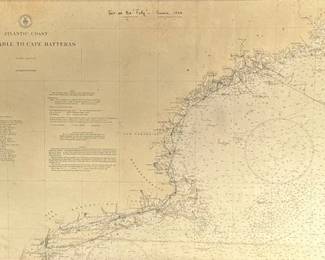 Nautical Chart / Map Of Cape Sable To Cape Hatteras With Details Of Coastal "trip On The Folly", 1938