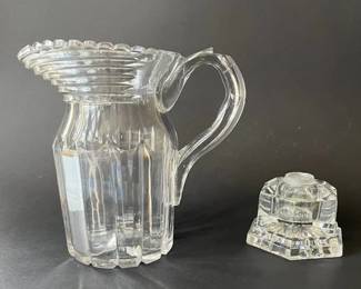 Vintage Cut Glass Water Pitcher And Single Glass Candlestick
