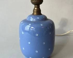 Vintage Italian Blue With White Polka Dots Glazed Stoneware Table Lamp