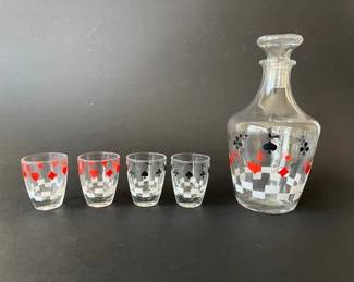 Vintage Liquor Service Card Suits Decanter And Shot Glass Set, Made In France