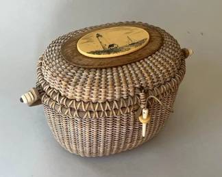Barlow Nantucket Basket With Lighthouse Scrimshaw Style Top