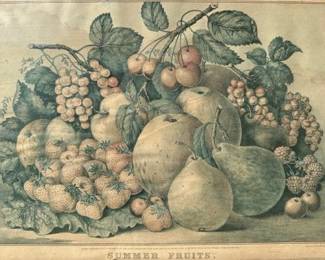Currier & Ives, Summer Fruit, Hand Colored Lithograph, 1861, Probably First Edition