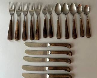 Partial Set Of Wood-handled Flatware, Modern